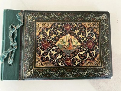 Antique Persian Miniature Painting Album.  Paper Mache. Enameled.