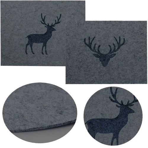 2-6x Tischset Platzset Hirsch Filz Rund Eckig Set Platzdeckchen Platzmatte Motiv - Bild 12 von 15