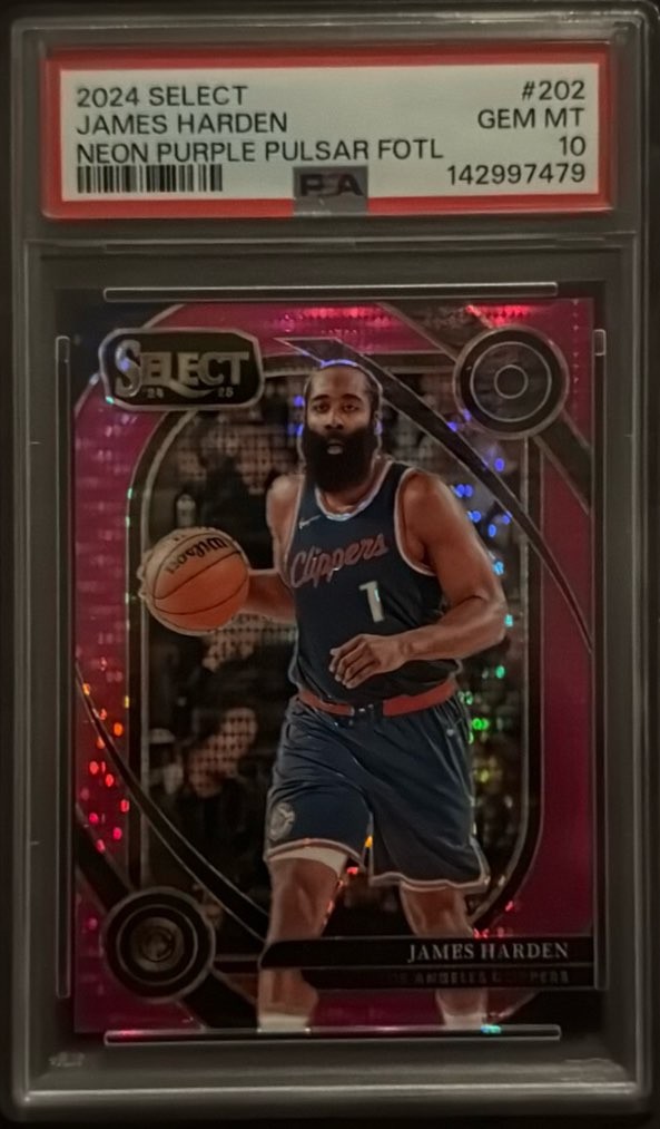 2024 PANINI SELECT COURTSIDE#202 JAMES HARDEN NEON PURPLE PULSAR PRIZMS FOTL 2/5