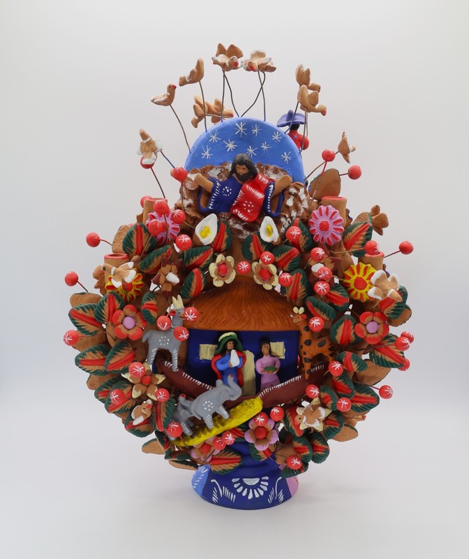 Mexican Tree of Life Sculpture 3 Sided Biblical Nativity Noah's Ark Folk Art 16"