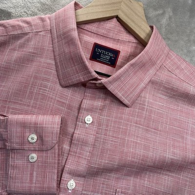 UNTUCKit Avellino WF Shirt Mens XL Pink Check Wrinkle Free Button Long Sleeve
