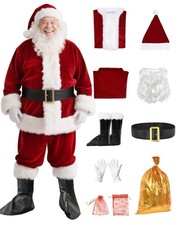 Santa Claus Costume for Men Adult - Deluxe 9pc Santa Suit, Velvet Santa Outfi...