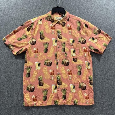 Joe Marlin Shirt Mens Large Pink Pineapple Cocktail Hawaiian Comfort Fit Casual
