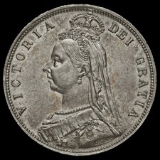 1887 Queen Victoria Jubilee Head Silver Half Crown, EF