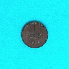 FINLAND/RUSSIAN EMPIRE 1 Penni Cu coin VF (very fine) 1903 Nicholas II KM 13