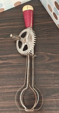 Exco A&J Hand Mixer Red Wood Handle Egg Beater, VTG, Made In USA, 1930s