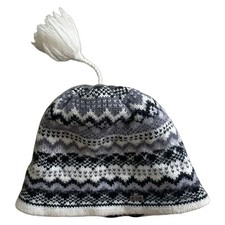 Bula Wool Beanie Hat Black Gray White Fair Isle Winter Ski Snowflake Lined Snow