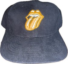 Vintage Rolling Stones Gold Logo Primetime Hat Cap Black SnapBack Mouth Headgear