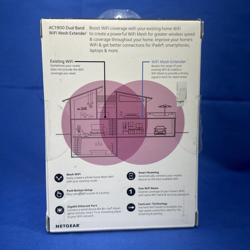 Netgear AC1900 Dual Band WiFi Mesh Range Extender / EX6400-100NAS / NOWY Open Box - Zdjęcie 5 z 11