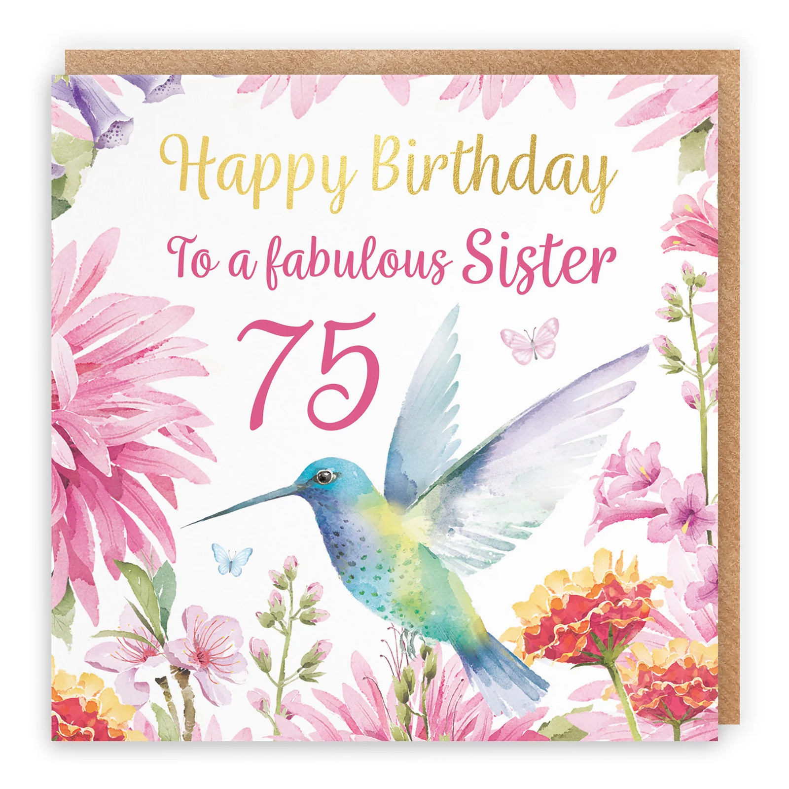 75th Sister Birthday Card Hummingbird Gold Foil Milo's Gallery