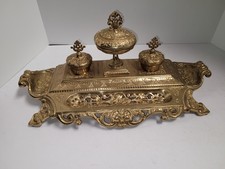 Maitland Smith Double Ink Well Brass Vintage Decorative Desk Victorian