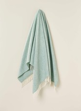 Merino Lambswool Throw Blanket - Herringbone - Eucalyptus, Made in England
