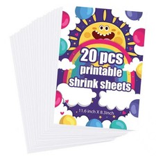 TIDALJAM 20-Pack Printable Shrinky Dink Sheets   8.3" 8.3 11.6in 20pc, withe