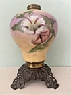 Antique Hand Painted Floral Milk Glass Kerosene Lamp Base MORNING GLORIES