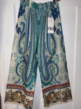 Zara Women s Colorful Paisley Print Wide Leg Pants Size XS NWT