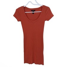 Forever 21 SMALL Orange Ribbed Short Sleeve Fitted Mini Dress Cotton Spandex 