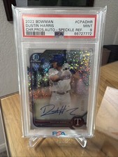 DUSTIN HARRIS AUTO 2022 Bowman Chrome SPECKLE REFRACTOR #207/299 RC PSA 9