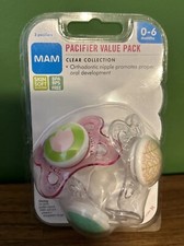 New MAM Original Pacifiers 3-pack Baby 0-6 month Silicone Orthodontic Clear