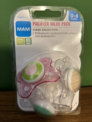 New MAM Original Pacifiers 3-pack Baby 0-6 month Silicone Orthodontic Clear 