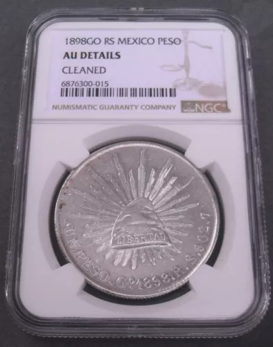 1898 GO RS  Mexico 8 R  , NGC AU details ,  nice silver coin       #1686, #51-14