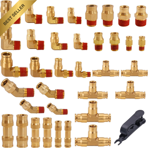 37Pcs Brass DOT Air Brake Line Fittings Kit Push to Connect for Truck Repair - Picture 11 of 12