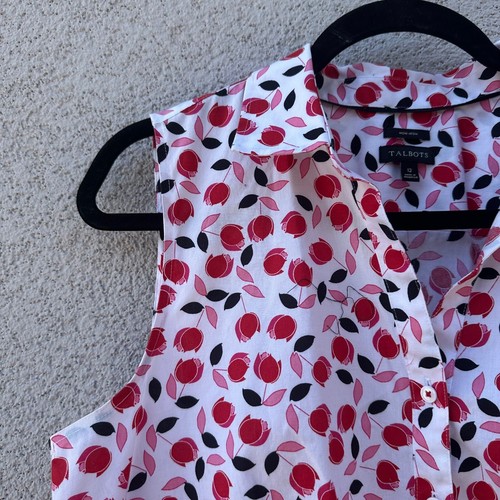Talbots Perfect Shirt Sleeveless Womens 12 Tulip Print Button Up Picnic Preppy - Picture 4 of 13
