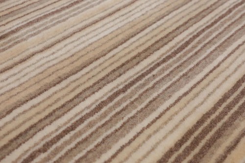 Alfombra Kilim tejida a mano de lana a rayas - Alfombra de área de tejido plano beige neutro y topo - Imagen 7 de 7