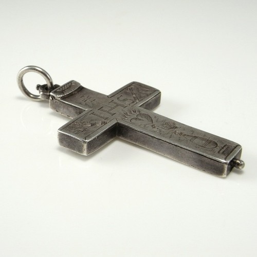 RENAISSANCE SILVER RELIQUARY CROSS w. Report Passion of Christ Engraved - Picture 2 of 8