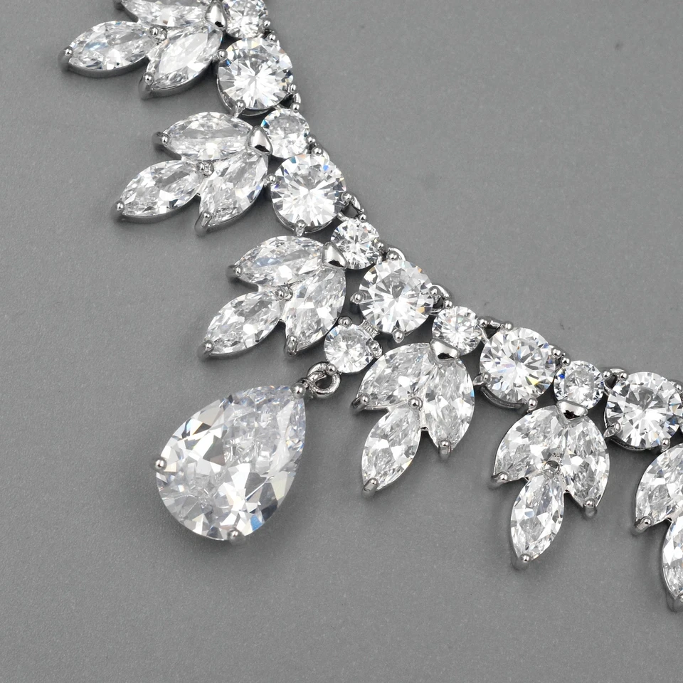 Conjunto de Joyas Mujer Circonita Cúbica Collar Pendientes Chapado en Oro Blanco Boda 208 Foto 4 de 4