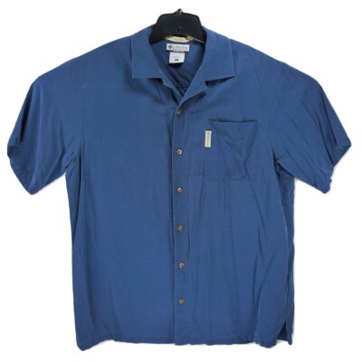 Chemise Columbia Vintage En Soie Homme – Bleu, Poissons Brodés, Taille L