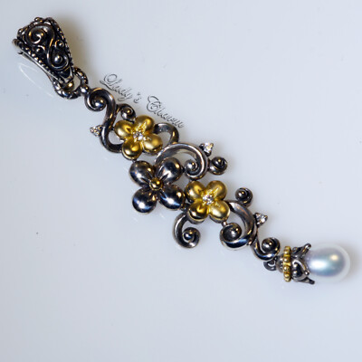   HE Barbara Bixby Diamond Pearl Enhancer Sterling 18K Gold Pendant