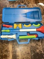 Vintage 1984 Fisher Price Crazy Combo Horn Set As Is & Case Kazoo Toy Flute