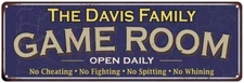 The Davis Family Personalized Blue Game Room Metal Sign 106180037154