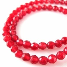 Red Jade Beads - 4mm Faceted Round Natural Gemstone Beads Sold Per Strand 