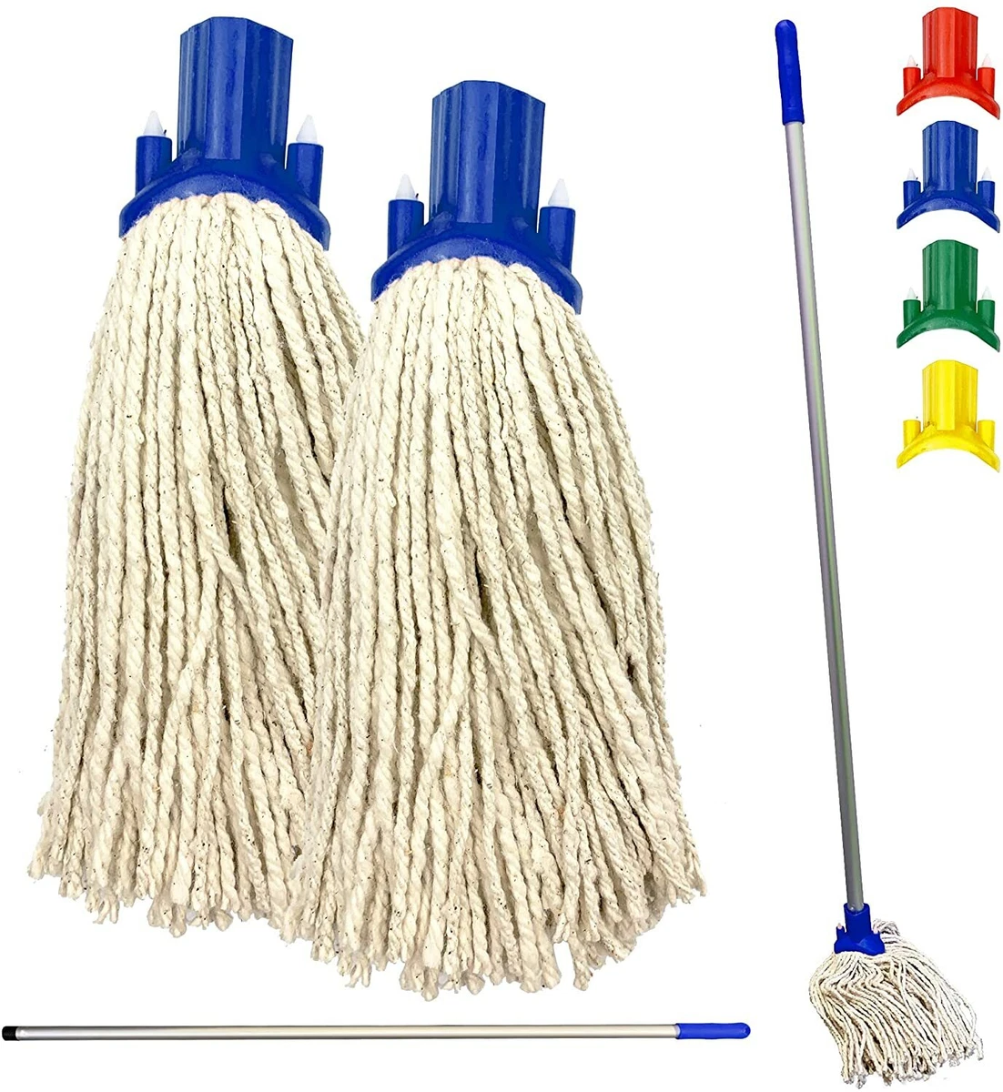2x Cotton Floor Mop Heads Handle Blue Replacement Heavy Duty Cleaning Kitchen