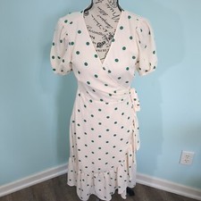 Lauren Conrad Faux wrap dress Pale pink and green Polka dot ruffles small new wi