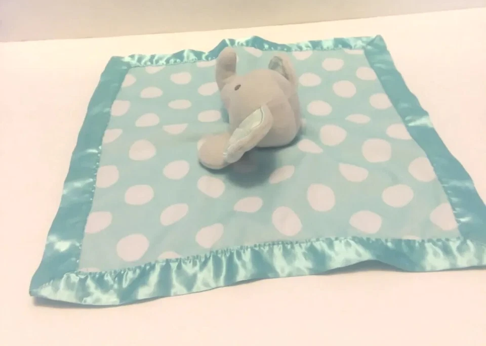 Manta de seguridad Circo Lovey felpa elefante azul azulado punto blanco satinado rosa 14" Foto 3 de 4