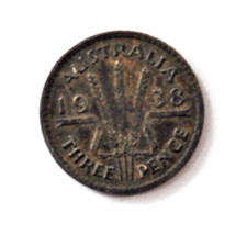 1938 Australia 3p Three Pence Silver Coin KM#37