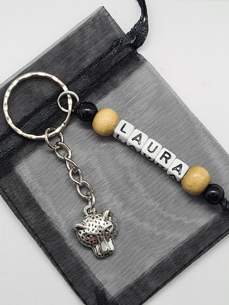 Personalised cheetah Keyring, big cat gifts, bag name tag, jaguar