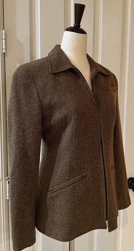 Ralph Lauren Lana Tweed Bolsillos con Cremallera Marrón Cuadros 2 Pequeño