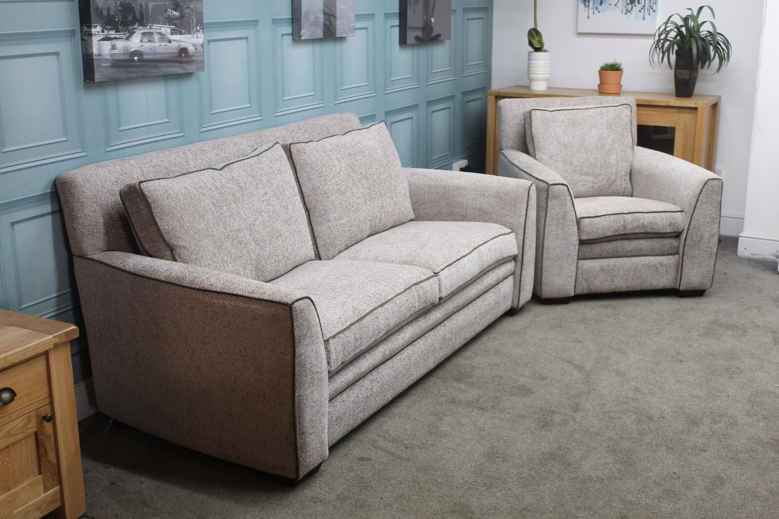 DURESTA PARKER KNOLL, GREENWICH 3 SEATER SOFA & ARMC IN GREY WEAVE