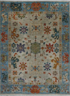 Traditional Oriental( Blue and Beige )Hand Knotted Wool Area Rug