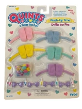Quints Tyco Doll Set Wash-Up Time Outfits for 5 Bathrobe Slippers Cups Vtg Toy 