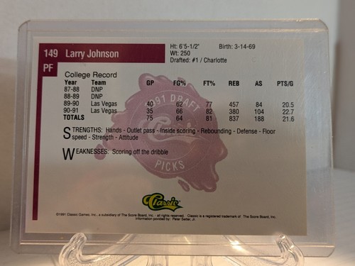 Larry Johnson 1991 Classic ROOKIE CARD #149 - Bild 2 von 2