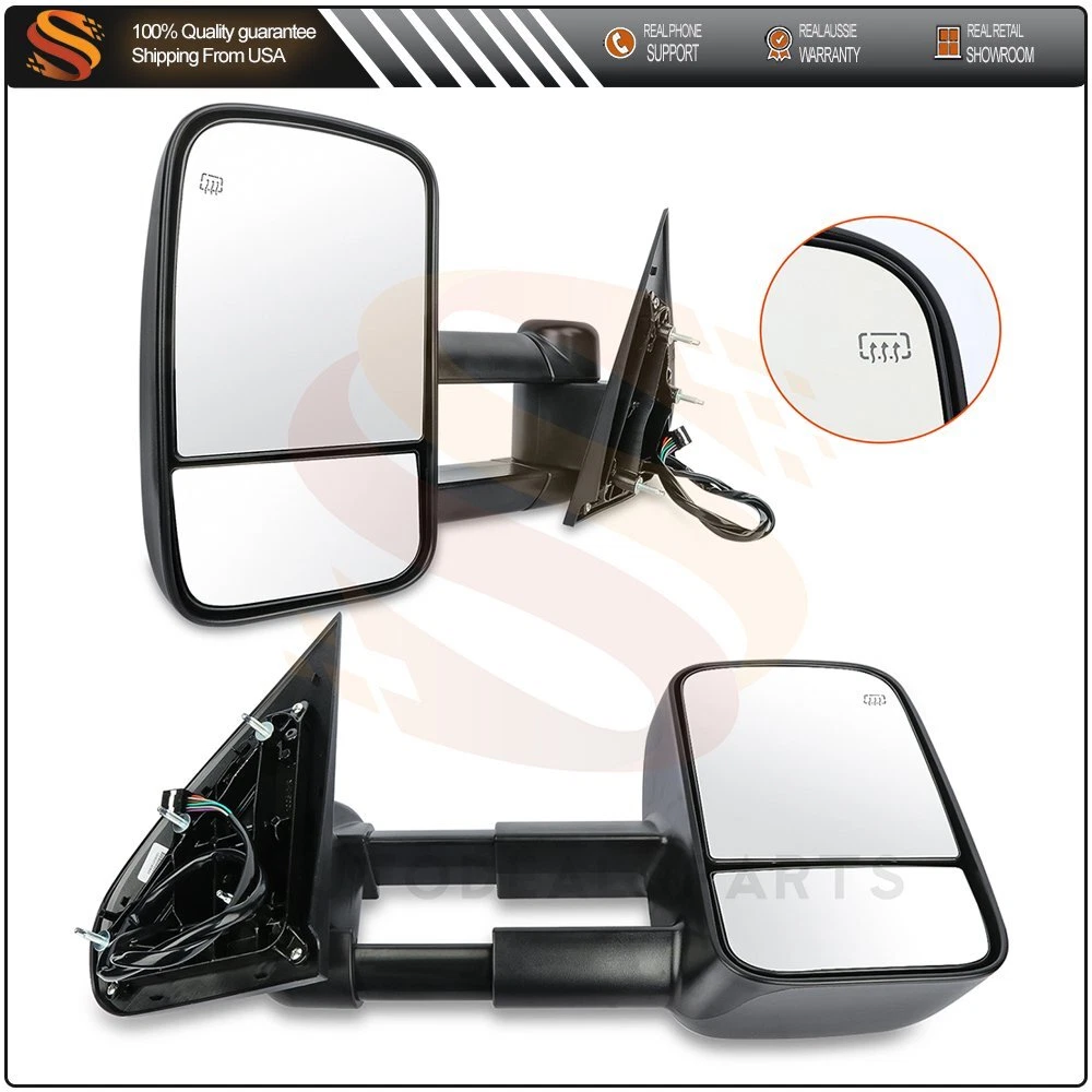 Door Pair Mirrors For Silverado Sierra L&R Power (Telescoping) Heated Black