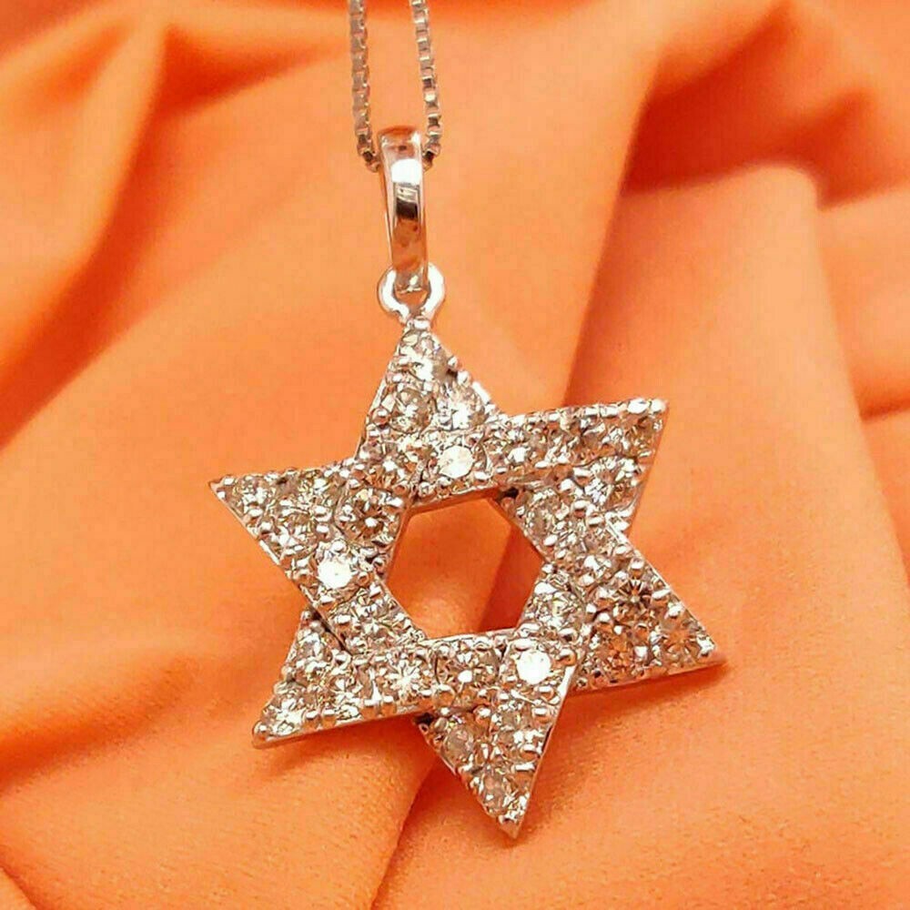 2Ct Round Cut Diamond Star Of David Pendant Necklace 925 Silver 14K