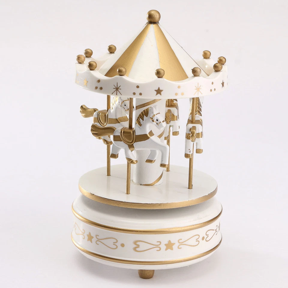 Giostrina Giostra Musicale Carosello Carillon In Legno Cavalli Bianca moc