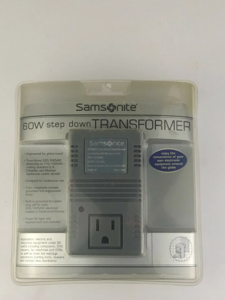 TRANSFORMADOR DESCENDENTE SAMSONITE 60 VATIOS MODELO 3983 GRIS CON PROTECCIÓN DE FUSIBLE NUEVO Foto 3 de 3