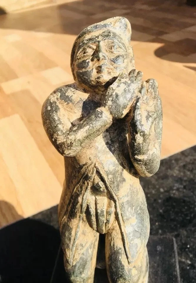 Antigua escultura de piedra verde tallada a mano dios hindú estatua curiosa rara Foto 3 de 4