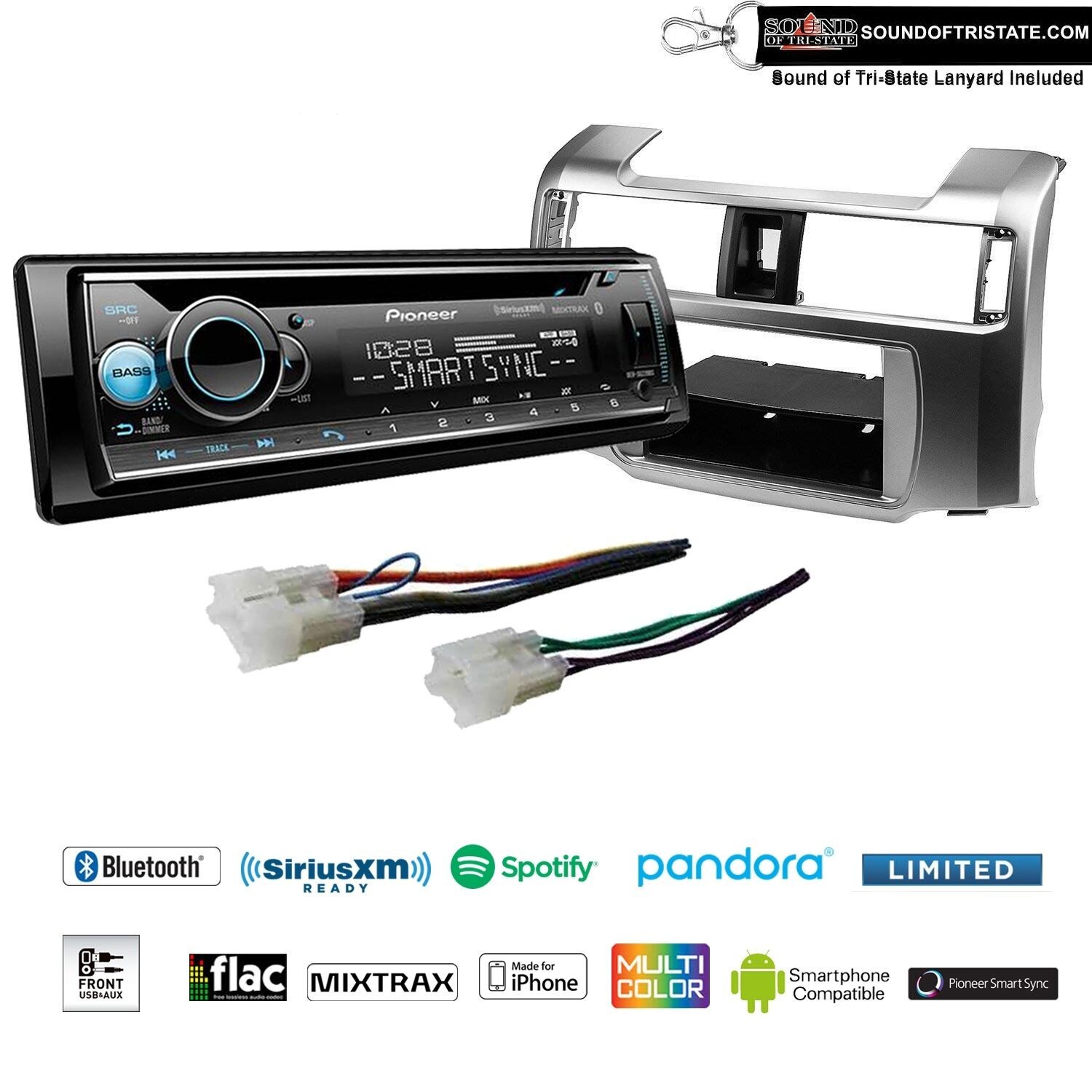 Pioneer DEH-S6220BS CD Receiver Dash kit fits 2010-2013 Toyota 4Runner (Silver)